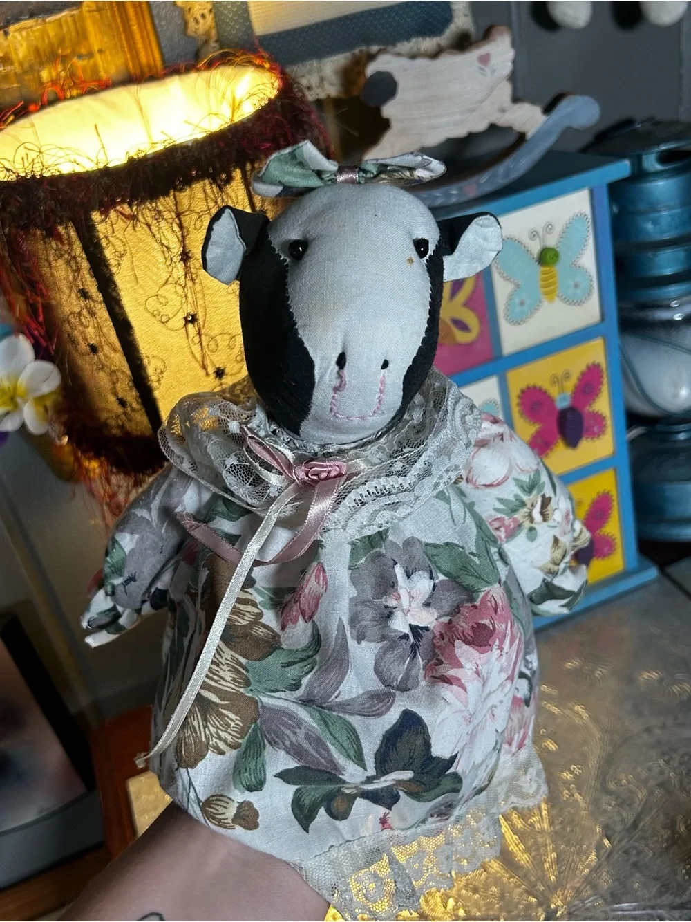 Vintage 90’s Country Cow Cloth Puppet in Dress